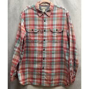 Vintage L.L. Bean Mens Flannel Button Down Long Sleeve Plaid Colorful Size L